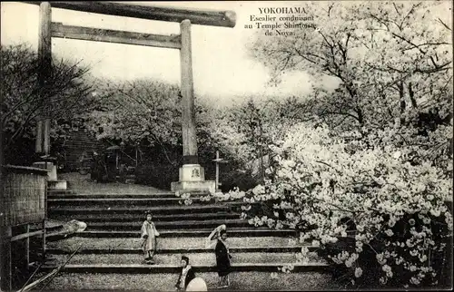 Ak Yokohama Kanagawa Japan, Treppe zum Noya Shinto-Schrein