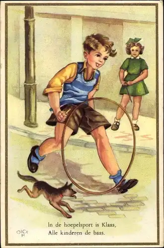 Künstler Ak Junge mit Reifen