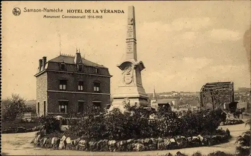 Ak Nameche Wallonien Namur, Samson, Hotel de la Veranda, Monument Commemoratif 1914-1918