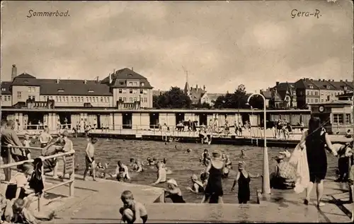 Ak Gera Thüringen, Sommerbad, Badegäste im Wasser