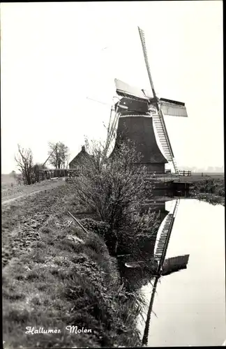 Ak Hallum Friesland Niederlande, Windmühle