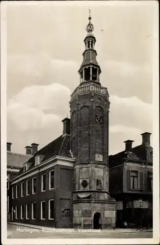 Ak Harlingen Friesland Niederlande, Rathausturm, Voorstraat
