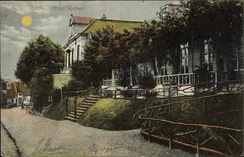 Mondschein Ak Beek Limburg Niederlande, Hotel Spijker