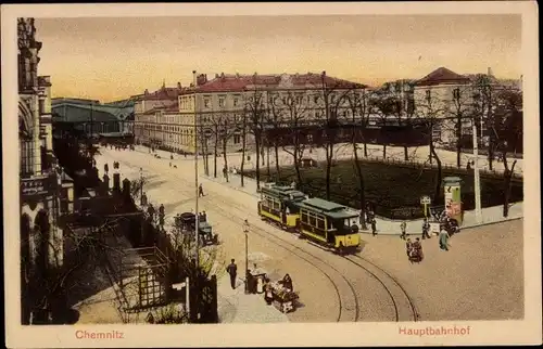 Ak Chemnitz in Sachsen, Hauptbahnhof, Tram