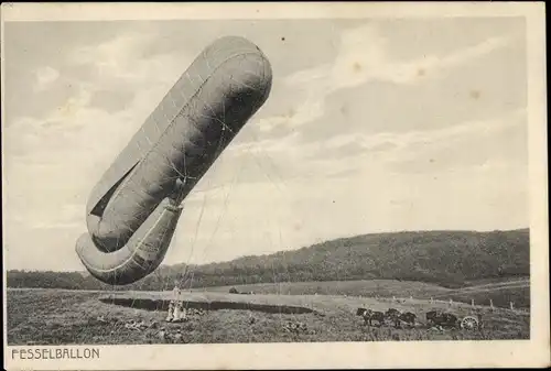Ak Fesselballon beim Starten, Militär, I. WK