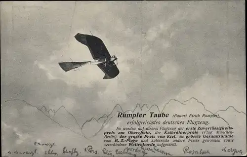 Ak Deutsches Flugzeug Rumpler Taube, Bauart Etrich Rumpler