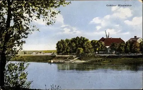 Ak Dresden Gohlis, Windmühle, Elbe
