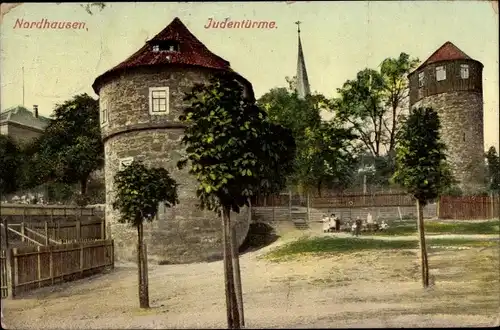 Ak Nordhausen in Thüringen, Judentürme, Straßenansicht