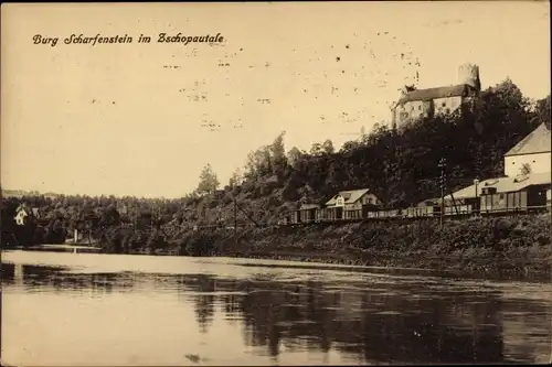 Ak Scharfenstein Drebach im Erzgebirge Sachsen, Burg Scharfenstein im Zschopautal