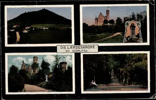 Ak Görlitz in der Lausitz, Die Landeskrone, Theodor Körner Denkmal
