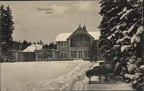 Ak Carolagrün Auerbach im Vogtland, Südfront im Winter