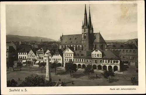 Ak Saalfeld Saale Thüringen, Markt mit Johanniskirche