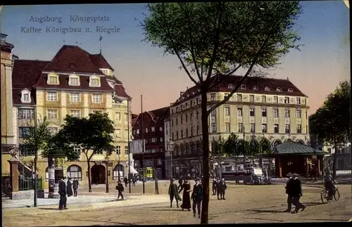 Ak Augsburg in Schwaben, Königsplatz, Kaffee Königsbau und Riegele