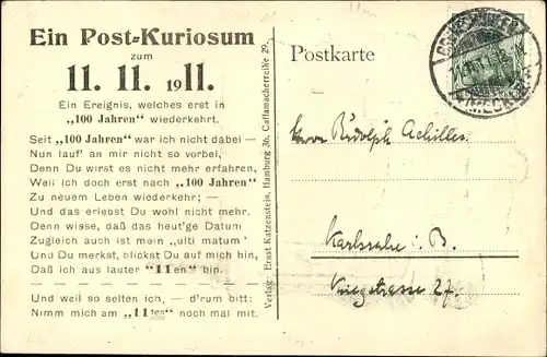 Ak Postbriefkasten, Post Kuriosum 11.11.11