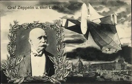 Ak Berlin Mitte, Schloss, Graf Zeppelin und sein Luftschiff