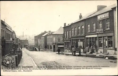 Ak Hautmont Nord, Rue de la Gare, Druckerei