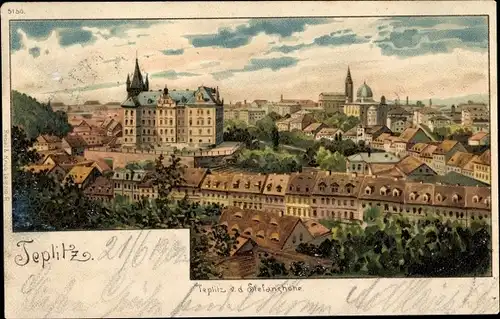 Litho Teplice Teplitz Region Aussig, Totalansicht, Stefanshöhe