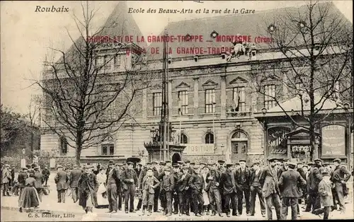 Ak Roubaix Nord, Schule der Schönen Künste, Rue de la Gare