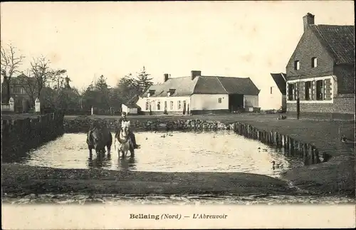 Ak Bellaing Nord, L'Abreuvoir, Reiter mit Pferden