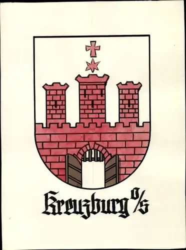 Handgemalt Wappen Ak Kluczbork Kreuzburg Oberschlesien, Tor, Türme, Stern, Kreuz