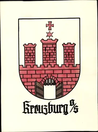 Handgemalt Wappen Ak Kluczbork Kreuzburg Oberschlesien, Tor, Türme, Stern, Kreuz