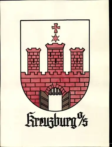 Handgemalt Wappen Ak Kluczbork Kreuzburg Oberschlesien, Tor, Türme, Stern, Kreuz