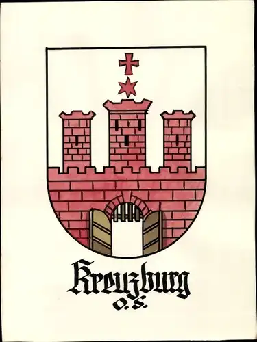 Handgemalt Wappen Ak Kluczbork Kreuzburg Oberschlesien, Tor, Türme, Stern, Kreuz
