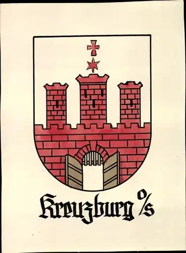 Handgemalt Wappen Ak Kluczbork Kreuzburg Oberschlesien, Tor, Türme, Stern, Kreuz