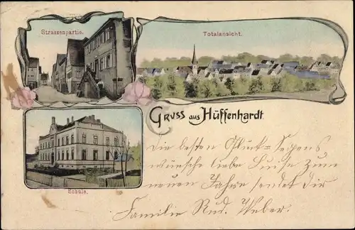 Ak Hüffenhardt in Baden, Totalansicht, Schule, Straßenpartie