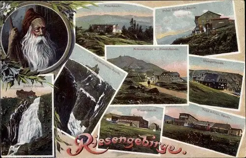 Ak Riesengebirge, Rübezahl, Wiesenbaude, Schlesische Baude, Prinz Heinrich Baude, Hampelbaude