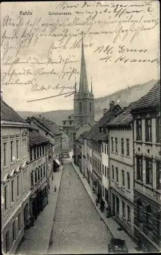 Ak Kahla im Saale Holzland Kreis Thüringen, Schuhstraße, Kirche, Hotel