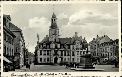 Ak Crimmitschau in Sachsen, Marktplatz, Rathaus, Denkmal