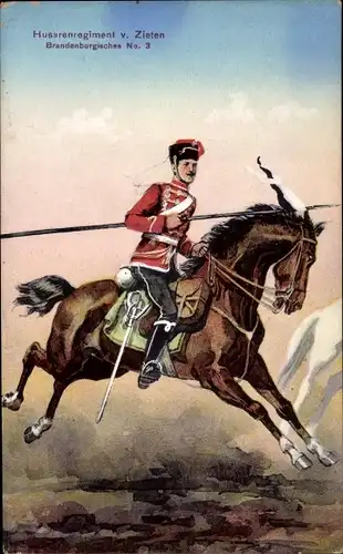 Künstler Ak Husarenregiment von Zieten, Brandenburgisches No. 3, Rathenow