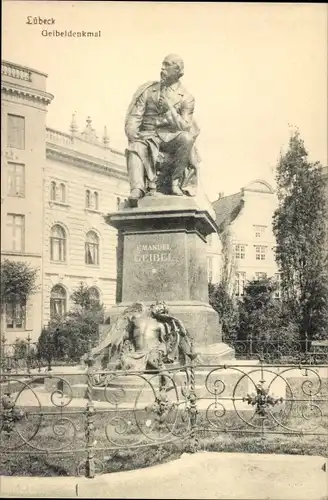 Ak Lübeck in Schleswig Holstein, Partie am Emanuel Geibel Denkmal, Lyriker