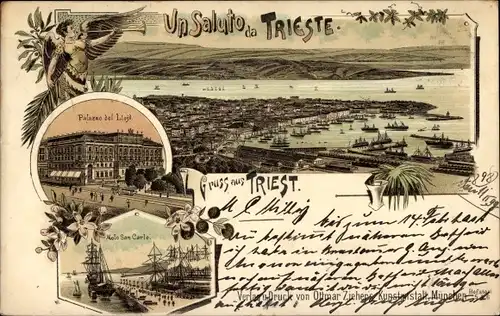 Litho Triest Trieste Friuli Venezia Giulia, Molo San Carlo, Palazzo del Lloyd, Totalansicht