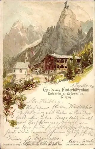 Litho Hinterbärenbad Tirol, Kaisertal bei Kufstein, Unterkunftshütte