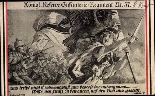 Künstler Ak Reserve-Infanterie-Regiment Nr. 57, Schlachtfeld, Uns treibt nicht Eroberungslust...