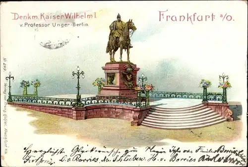 Litho Frankfurt an der Oder, Kaiser Wilhelm I. Reiterdenkmal