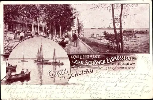 Litho Schulau Wedel im Kreis Pinneberg, Etablissement Zur schönen Elbaussicht