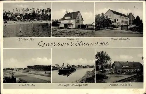 Ak Garbsen in Niedersachsen, Rathaus, Neue Schule, Blauer See, Kastanienplatz, Dampfer-Anlegestelle