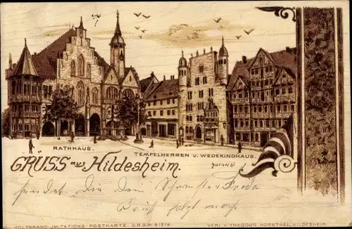 Litho Hildesheim in Niedersachsen, Tempelherrenhaus, Wedekindhaus, Holzbrandimitat