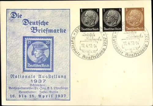Briefmarken Ak Die Deutsche Briefmarke, Nationale Ausstellung Berlin 1937