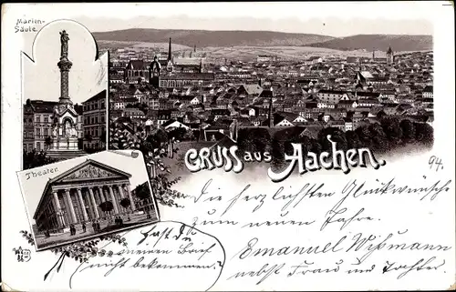 Vorläufer Litho Aachen in Nordrhein Westfalen, Panorama, Mariensäule, Theater