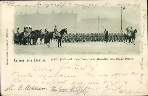 Ak Berlin, 50jähr. Jubiläum d. Kaiser Franz Garde-Grenadier reg. Nr. 2, Parade