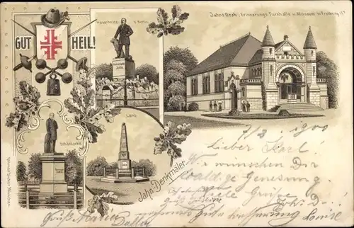 Litho Jahn-Denkmäler, Turnvater Jahn, Gut Heil, Turnhalle und Museum Freyburg an der Unstrut