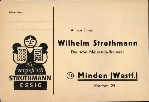 Ak Wilhelm Strothmann Deutsche Malzessig-Brauerei in Minden, Werbung