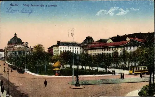 Ak Lwów Lemberg Ukraine, Hetmanska Gasse, Ulica Hetmanska, Straßenbahn