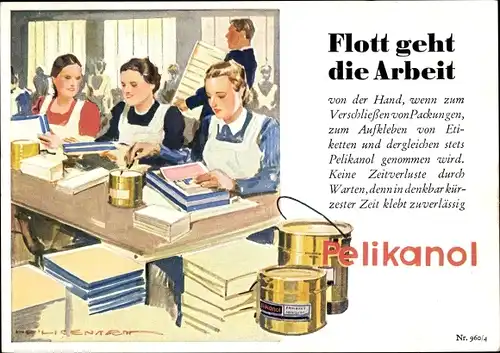 Künstler Ak Flott geht die Arbeit, Pelikanol, Reklame