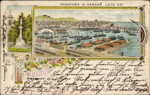 Litho Genova Genua Liguria, Panorama, Hafen, Denkmal