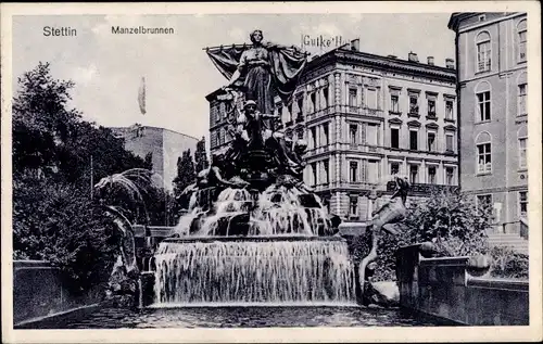 Ak Szczecin Stettin Pommern, Manzelbrunnen, Gutkes Hotel